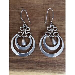 Vintage ATI Mexico 925 Sterling Silver Double Hoop Dangle Earrings 10.6g